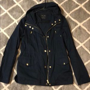 Hooded navy utility jacket